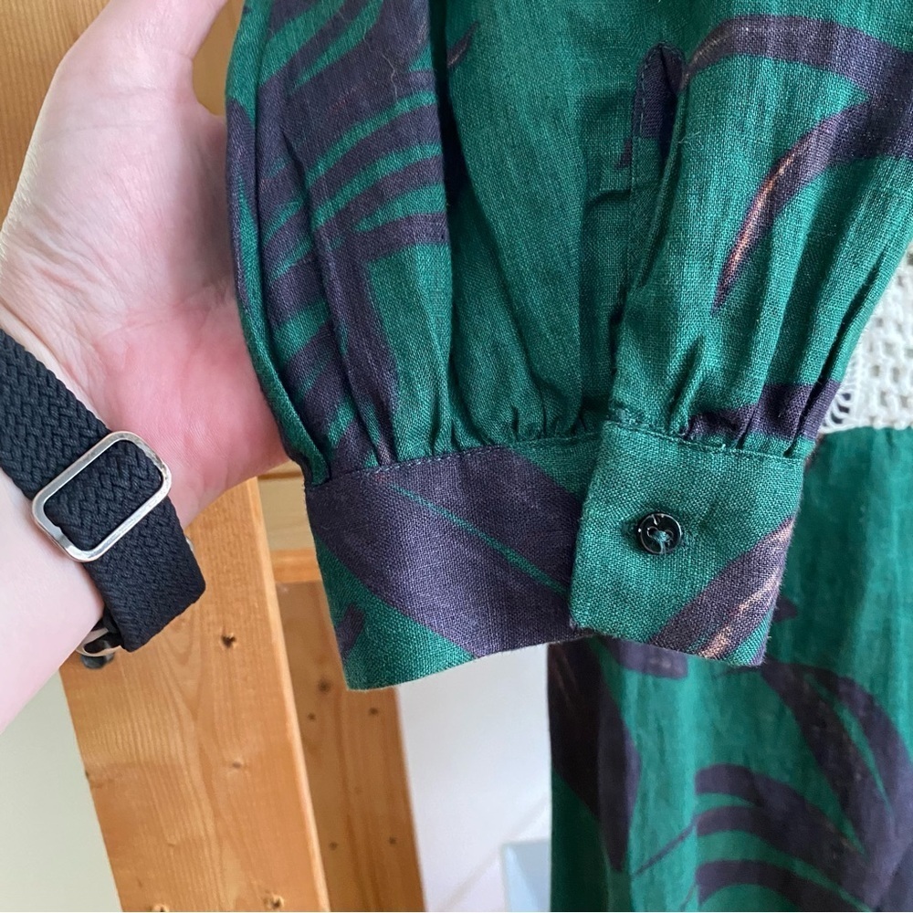 Zara Green Linen Palm Leaf Crochet Accent Midi Dress Small - Picture 10 of 16